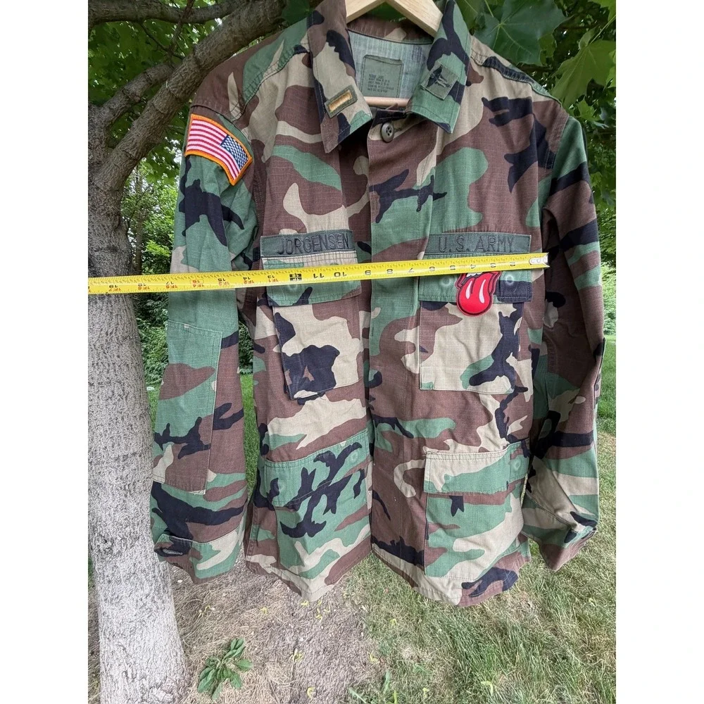 US Army BDU Jacket Woodland Camo Medium Short Rolling Stones Patch Jorgensen
